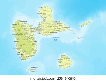 Guadeloupe islands highly detailed map