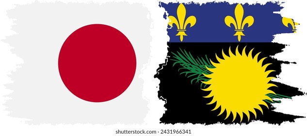 Guadeloupe and Japan grunge flags connection, vector