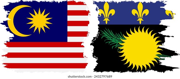 Guadeloupe and Malaysia grunge flags connection, vector
