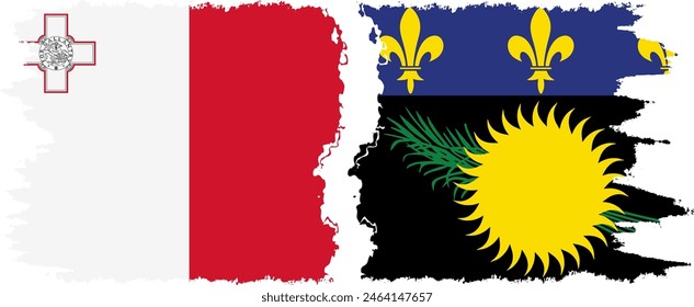 Guadeloupe and Malta grunge flags connection, vector