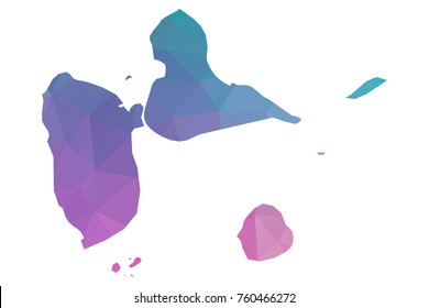 guadeloupe map. Blue and Pink polygonal shape vector illustration on white background. Vector illustration eps 10.