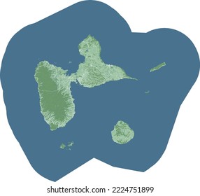 Guadeloupe map, Caribbean islands. Archipelago and overseas department and region of France. Detailed administrative street map with rivers, forests.