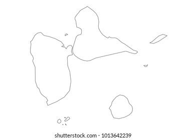 guadeloupe map with country borders, thin black outline on white background. High detailed vector map with counties/regions/states - guadeloupe. contour, shape, outline, on white.