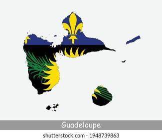 Guadeloupe Map Flag. Map of Guadeloupe with flag isolated on white background. Overseas department and region of France. Vector illustration. svg