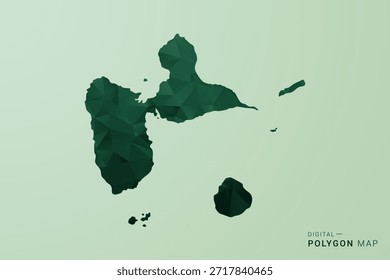 Guadeloupe Map - Green Polygon Style Vector Illustration, Low Poly Geometric Design with Clean Silhouette on soft green Background.