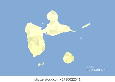 Mapa de Guadalupe en estilo de Vector de polígono bajo, ilustración de forma geométrica con tonos amarillos suaves sobre fondo azul, silueta limpia para infografía.