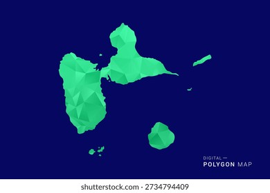 Mapa de Guadalupe - bajo Vector de polígono polivinílico, silueta triangulada geométrica en tonos verdes y azules, estilo moderno limpio, fondo aislado para uso infográfico.