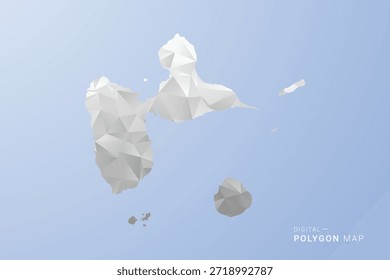 Guadeloupe Karte - polygonale Vektorgrafik in Grau, Weiß und Blau, Low-Poly-geometrisches Design, minimale Silhouette, geeignet für Infografik und modernes Design.