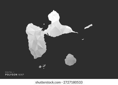 Guadeloupe Map - Polygon style vector illustration in black, gray and white low poly geometric design, minimal silhouette, isolated for infographic.