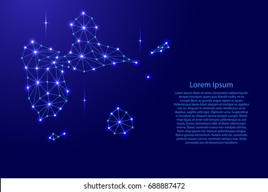 Guadeloupe map of polygonal mosaic lines network, rays and space stars of vector illustration.