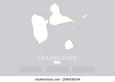 Guadeloupe Map - World Map International vector template with white color and thin gold outline graphic sketch style isolated on grey background for design - Vector illustration eps 10