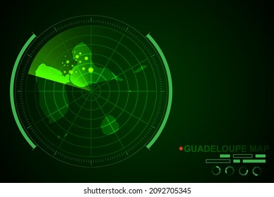 Guadeloupe Map - World Map International vector template with futuristic circle radar style HUD, GUI, UI interface isolated on dark green background - Vector illustration eps 10