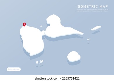 Guadeloupe Map - World map International vector template with isometric style including shadow, white, blue color isolated on blue background for design, infographic - Vector illustration eps 10