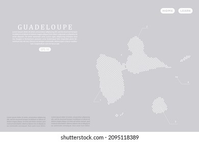 Guadeloupe Map - World map vector template with White dots, grid, grunge, halftone style isolated on grey background for education, infographic, design, website - Vector illustration eps 10