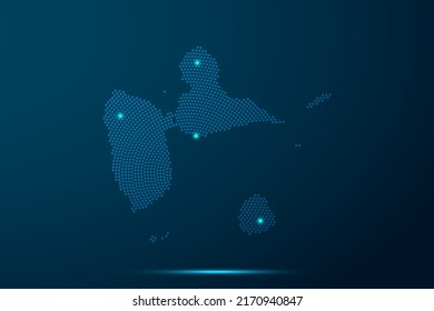 Guadeloupe Map - World Map vector template with dots, grid, grunge, halftone style and light, network line, design sphere on blue technology background -  Vector illustration eps 10