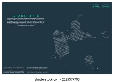 Mapa de Guadalupe - Plantilla mundial de vector de mapas con puntos grises, rejilla, grunge, estilo de medio tono aislado en el fondo verde para la educación, infografía, diseño, sitio web, banner - Ilustración vectorial eps 10