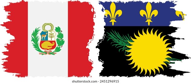 Guadeloupe and Peru grunge flags connection, vector