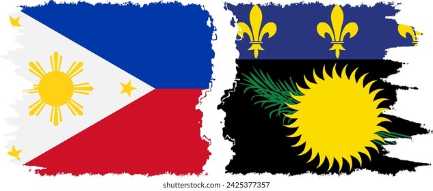 Guadeloupe and Philippines grunge flags connection, vector