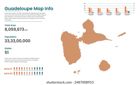 Guadeloupe political map of administrative divisions states, Colorful states in Guadeloupe map infographic, Guadeloupe Map Info, Guadeloupe Population.