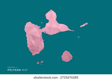 Guadeloupe polygon map vector illustration in low poly geometric style, soft pastel colors with pink and teal green tones, clean silhouette on solid background, ideal for infographic.