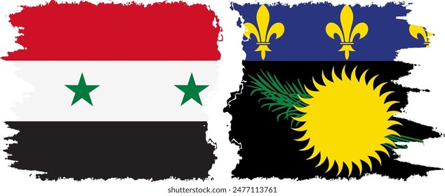 Guadeloupe and Syria grunge flags connection, vector