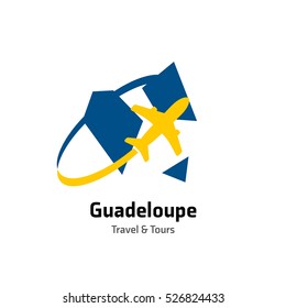 Guadeloupe Travel and Tours logo. Vector travel company logo design - Country map Leisure travel logo template. Tourism emblem, leisure center - vector illustration