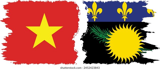 Guadeloupe and Vietnam grunge flags connection, vector