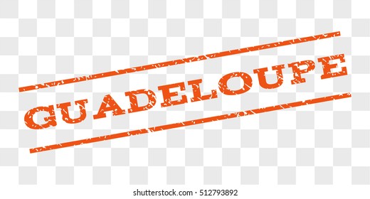 Guadeloupe watermark stamp. Text caption between parallel lines with grunge design style. Rubber seal stamp with dirty texture. Vector orange color ink imprint on a chess transparent background.
