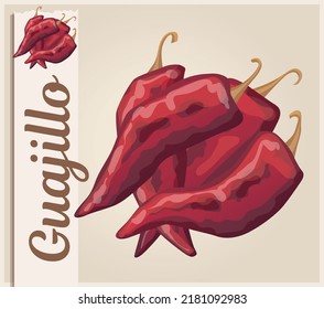 Guajillo-Chilis, Vektorgrafik, scharfe Pfefferkartoon-Ikone, Chilizusatz für mexikanische Küchenschüsseln, sonnengetrockneter roter Gewürz