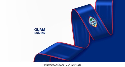 Bandeira da fita Guam 3D. Bandeira 3D ondulada em cores da bandeira Guam. Design de fundo de Bandeira 3D.
