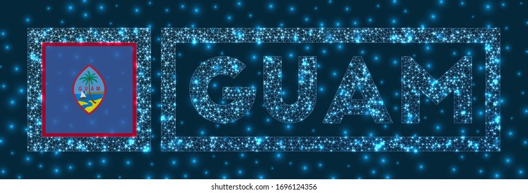 Guam badge. Flag of Guam in glowing network geometric style. Astonishing vector illustration.