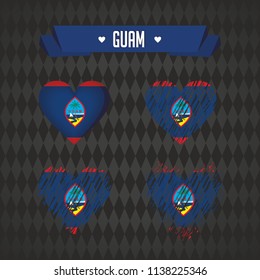 Guam. Collection of four vector hearts with flag. Heart silhouette