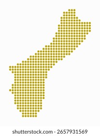 Mapa punteado de Guam. Mapa de estilo digital del país sobre fondo blanco. Forma de Guam con puntos circulares. Estilo de puntos de colores. Círculos de tamaño Grande. Increíble Ilustración vectorial.