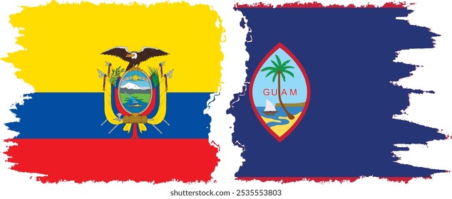 Conexión de banderas grunge de Guam y Ecuador, Vector
