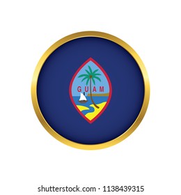 Guam flag button, Golden on a white background,flag of Guam Round badge or icon isolated. Vector illustration.