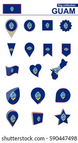Guam Flag Collection. Big set for design. Vector Illustration.