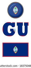 GUAM flag Icons on a white background. Vector image: flag of GUAM, the button and the abbreviation. You can use it to create a website, print brochures, booklets, and flyers.