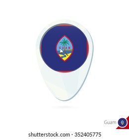 Guam flag location map pin icon on white background. Vector Illustration.