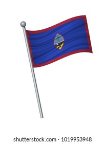 Guam flag on the flagpole. Official colors and proportion correctly. waving of Guam flag on flagpole, vector illustration isolate on white background.