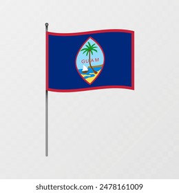 Guam flag on flagpole. Vector illustration.