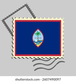 Guam flag postage stamp. Isolated vector illustration on grey post stamp background