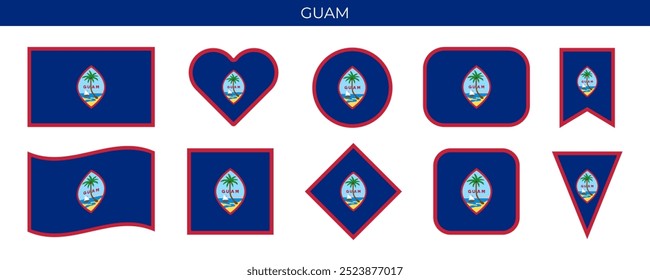 Guam flag set. National flag in various shapes. Vector illustration isolated on white background