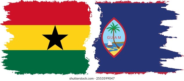 Guam and Ghana grunge flags connection, vector