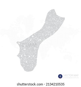 Guam graue Karte einzeln auf weißem Hintergrund mit abstrakter Maschenlinie und Punktwaagen. Vektorgrafik eps10
