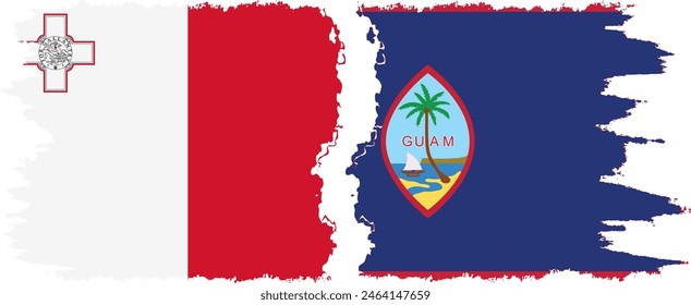 Guam and Malta grunge flags connection, vector