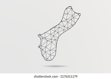 Guam Map - Abstract mash line and point scales on white background with World Map. Wire Frame 3D mesh polygonal network line, design sphere, dot and structure - Vector illustration eps 10
