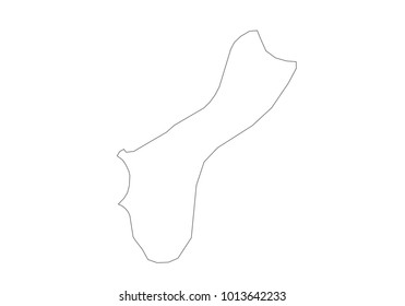 guam map with country borders, thin black outline on white background. High detailed vector map with counties/regions/states - guam. contour, shape, outline, on white.
