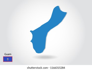 guam map design with 3D style. Blue guam map and National flag. Simple vector map with contour, shape, outline, on white.