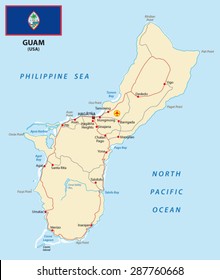 Guam map with flag
