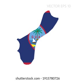 Guam-Karte mit Flagge und Schatten einzeln auf weißem Hintergrund. Vektorgrafik EPS10.